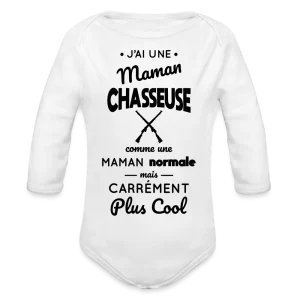 Body Bébé bio manches longues - J'ai une maman chasseuse